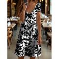 Damen Midikleid T-Shirt-Kleid Sommerkleid A Linie Kleid Urlaub Lässig Strand Strand Normale Passform Blumen Grafik Blatt Kurzarm V Ausschnitt Schwarz und Weiß Gelb Rote Blau Sommer Frühling