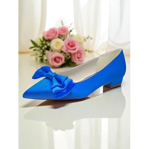 Grüne Brautjungfern-Ballerinas für Damen – elegante, spitz zulaufende Satin-Hochzeitsschuhe mit Schleifendetail, flache Schuhe mit niedrigem Absatz für die Brautgesellschaft Image