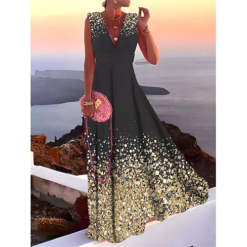 Damen Langes Kleid Maxikleid Abschlussballkleid Partykleid Kleid für Hochzeitsgäste Schwingkleid Mode Party Reifen Urlaub Hochzeitsgast Besonderer Anlass Normale Passform Ombre Ärmellos Tiefer Image