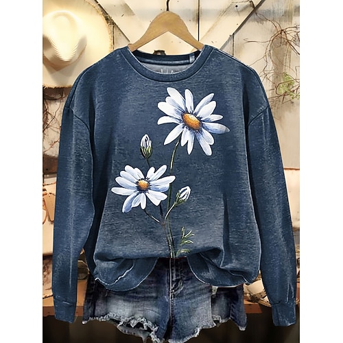 Damen Sweatshirts Druck Grafik Tiermotiv Lässig Langarm Rundhalsausschnitt Normale Oberteile Lässig Straße Alltagskleidung Blau Purpur Grün Herbst Winter Image