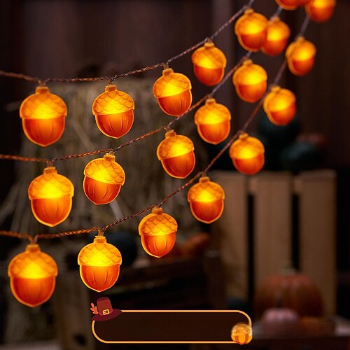 Thanksgiving LED Ahornblatt Kürbis Lichterkette Batteriebetrieben 1,5m 10LED Halloween Thanksgiving Eichel Ahornblatt Kürbis Laterne Haus Balkon Garten Zaun Dekoration Image