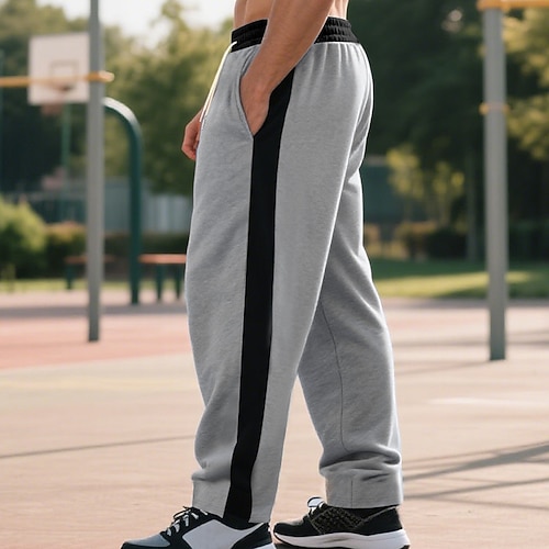 Herren Jogginghose Hose Freizeithose Sporthose Seitenstreifen Elastischer Bund Kordelzug Einfach Komfort Volle Länge Outdoor Lässig Täglich Urlaub Sport Schwarz Weiß Unelastisch Image