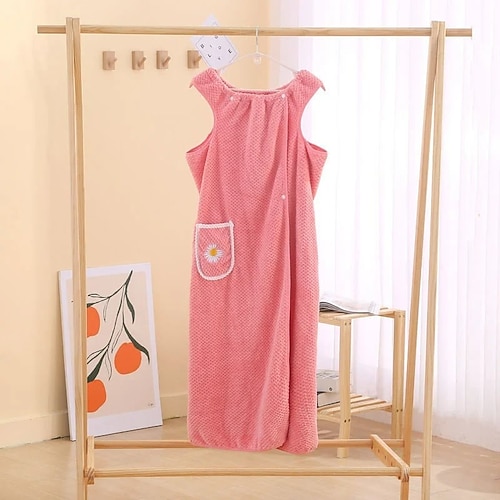 Schnell trocknendes, wasserabsorbierendes, tragbares Badetuch aus Korallenvlies, Duschwickelrock für Damen, weicher, verdickter, schnell trocknender Bademantel-Pyjama für Zuhause Image