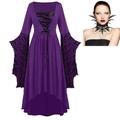 Set mit Fledermauskleid, Federkragen, Spitzenhalskette, 2-teiliges Outfit, Retro-Vintage-Punk, Gothic, Steampunk, mittelalterliches Kleid, bösartige Hexen, Damen-Cosplay-Kostüm, Halloween, Party, Club