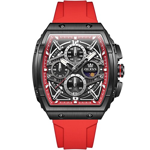 OLEVS Herren Quarzuhr Luxus Großes Ziffernblatt Mode Geschäft leuchtend Kalender Chronograph Wasserdicht Silikon Beobachten Image