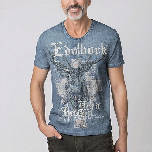 Bayerisch München Deutsch T-Shirt Ärmel T-Shirt Lederhosen T-Shirt Match Hirsch Grafik für Herren Erwachsene 3D-Druck für Karneval Oktoberfestbier Party Image