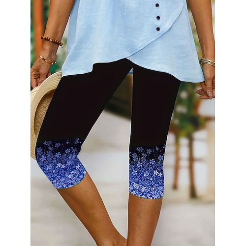 Damen Leggings Urlaub Vintage Ethno-Stil Capris Hohe Taille Blumen Grafik Bequem Schnelltrocknend Atmungsaktivität Dehnbar Lässig Täglich Outdoor Blau Rosa Purpur Grün Sommer Frühling Schmaler Schnitt Image