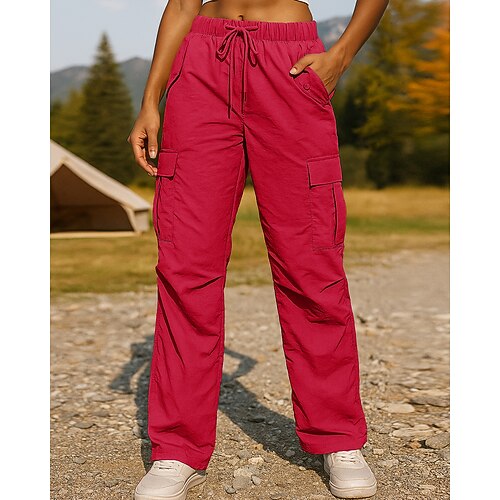 Damen Cargohosen Wanderhosen Regenhose zum Wandern Frühling Herbst Außen Normale Passform Wasserdicht Winddicht Unterteile Kordelzug Tasche Elastischer Bund Schwarz Rosa Camping / Wandern Laufen XS S Image