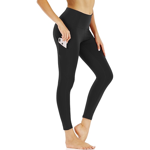 Damen Capri Leggings Yoga-Leggings Mit Taschen Bauchkontrolle Hohe Taille Fitnessstudio sportlich Pilates Unterteile Druck Dunkelgrau Schwarz Burgund Herbst Sport Sportkleidung Enge Passform Image