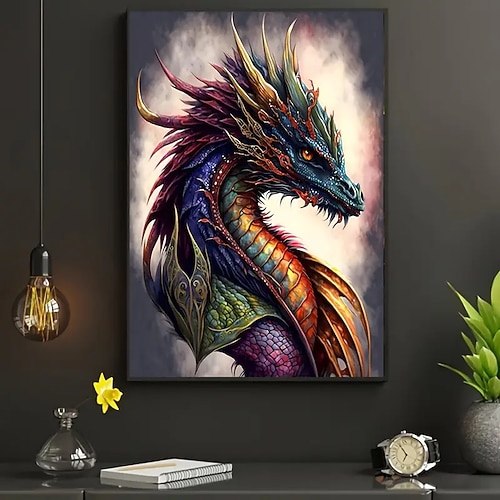 buntes Drachen-Leinwand-Kunstplakat, rahmenlose moderne Wanddekoration für Wohnzimmer und Schlafzimmer Image