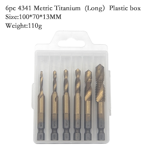 6 Stück hss4341- Verbundgewindebohrer Kobaltgewindebohrer metrische Kombinationsbohrer 1/4 Zoll Sechskant-Schnellwechsel-Metallbohrwerkzeug Image