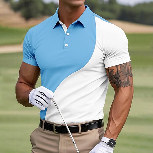 Herren Farbblock Golf Polo Sport-Poloshirts Kurzarm Polo-Shirts Hemden mit Kragen Lässig Outdoor Athleisure Knöpfe Sommer Gelb Rote Marineblau Image