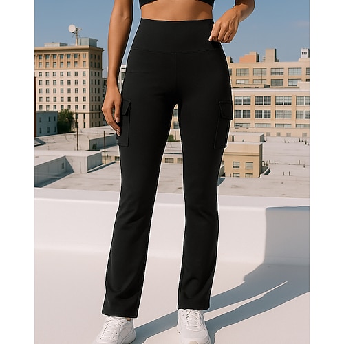 Damen Cargohosen Schlag-Leggings Taschen Hohe Taille Unterteile Fitnessstudio Athleisure Trainieren Frühling Herbst Schnelltrocknend Bauchkontrolle Atmungsaktiv Fitnesstraining Outdoor Laufen Enge Image