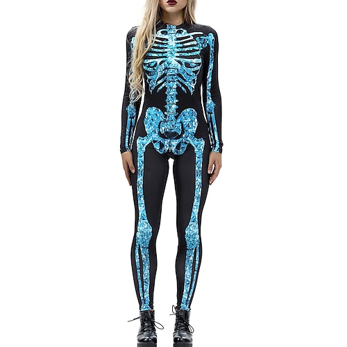 Ganzkörperanzug Totenkopf Karneval Cosplay Kostüm Bodysuits Ganzkörper-Catsuit Einteiler Cosplay Kinder Erwachsene Damen Maskerade Party Halloween Einfaches Karnevalskostüm Verkleiden Image