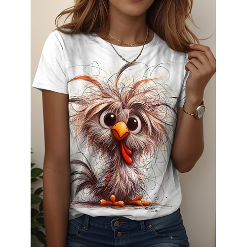 Damen T Shirt Druck Grafik Tiermotiv Vintage Stilvoll Lässig Kurzarm Rundhalsausschnitt Normale Oberteile Täglich Wochenende Weiß Rote Khaki Sommer Frühling Image