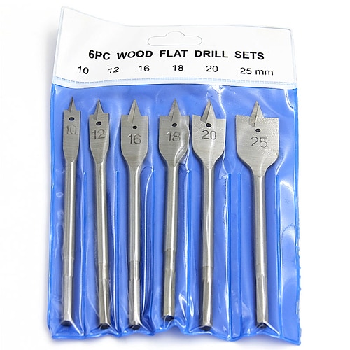 6 teile/satz 10mm-25mm flachbohrer lang kohlenstoffstahl holz flachbohrer set holzbearbeitung spatenbohrer Image