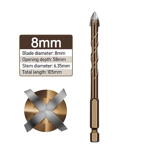 Kreuz Hexagon Fliese Glaszement Metall Keramik Holz Kunststoff Lochsäge Dreieck Legierung Bohrergröße 6 mm 8 mm 10 mm 12 mm Image