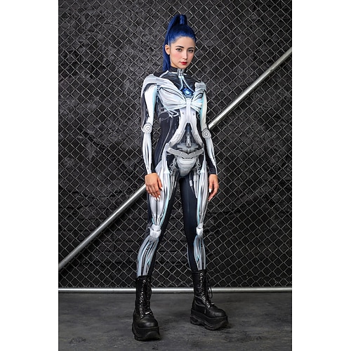 Ganzkörperanzug Totenkopf Zombie Karneval Cosplay Kostüm Bodysuits Ganzkörper-Catsuit Einteiler Gruseliges Kostüm Kinder Erwachsene Damen Maskerade Karneval Party Halloween Einfaches Karnevalskostüm Image