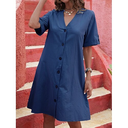Damen Minikleid Sommerkleid Lässig Täglich Normale Passform Einfach Kurzarm V Ausschnitt Schwarz Weiß Himmelblau Dunkelblau Sommer Image