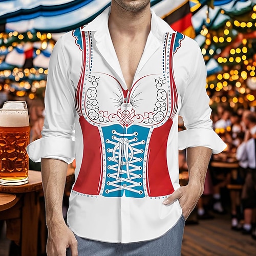 Hawaii-Hemden Aloha-Hemd Bayerisch München Deutsch Lässig Bayerisch Grafik für Herren Erwachsene 3D-Druck für Karneval Oktoberfestbier Urlaub Party Image