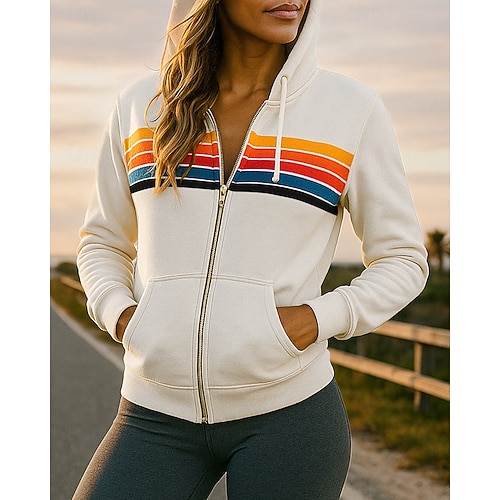 Damen Streifen Laufoberteil Sport-Sweatshirt Langarm Oberteil Athleisure Herbst Winter Sonnenschutz Winddicht Fitnessstudio Outdoor Laufen Sportbekleidung Sportkleidung Blau Schwarz Weiß Image