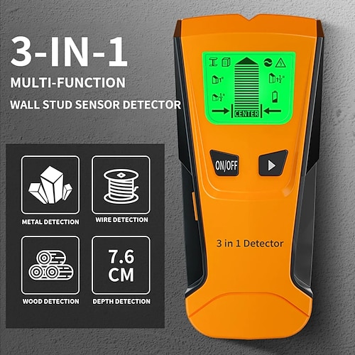 3-in-1-Multifunktionswandscanner für Metall und Holz, stromführende Leitungen, Bolzensucher, Elektrokasten, elektronische Messgeräte Image