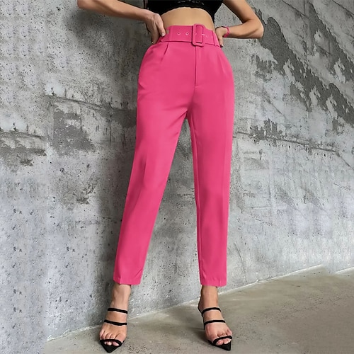 Damen Anzughose Abgeschnittene Hose Mode Streetwear Knöchellang Hohe Taille Einfach Tasche Atmungsaktivität Bequem Geschäft Alltagskleidung Blau Dunkelbraun Schwarz Weiß Frühling Herbst Normale Image