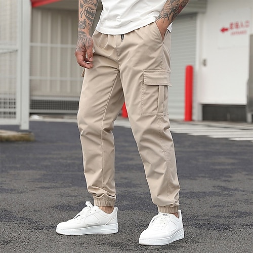 Herren Cargo-Hosen Jogginghose Jogger Hose Elastischer Bund Kordelzug Mehrere Taschen Einfach tragbar Outdoor Täglich Campen und Wandern Mode Klassisch Schwarz Armeegrün Image