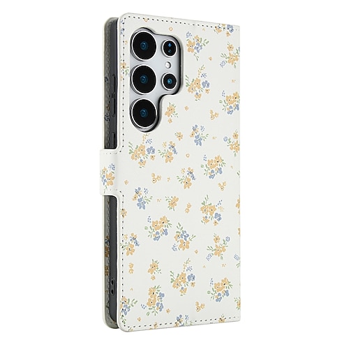 Handy Hülle Handyhüllen Für Samsung Galaxy S25 S25 Edge S24 S24 FE S23 Ultra Plus S22 Plus Ultra A16 A55 5G A35 5G A25 Brieftaschenhülle Mit Ständer mit Trageriemen Kartenfach Blumendruck TPU PU-Leder Image