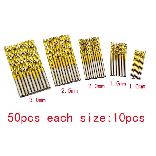 50 teile/satz spiralbohrer set säge set hss hochstahl titanbeschichtete bohrer holzbearbeitung holz werkzeug 1/1,5/2/2,5/3mm für metall Image