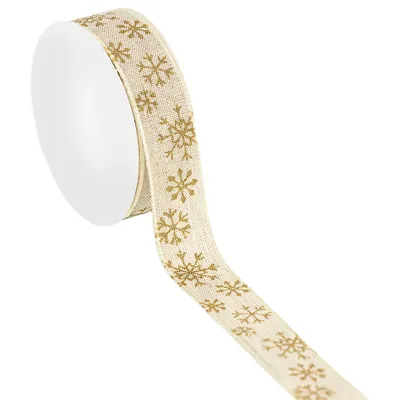 Stoffband Schneeflocken, natur-gold, 25 mm, 5 m Image
