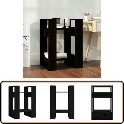 Bücherregal/Raumteiler Schwarz 41x35x57 cm Massivholz Kiefer - BucheRegal - Holzmöbel Image