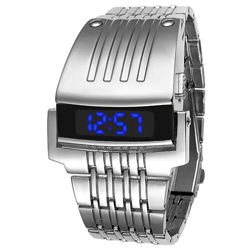 Montres de luxe à la mode, design bleu rouge, LED, montre-bracelet en acier inoxydable pour homme, or, noir, argent