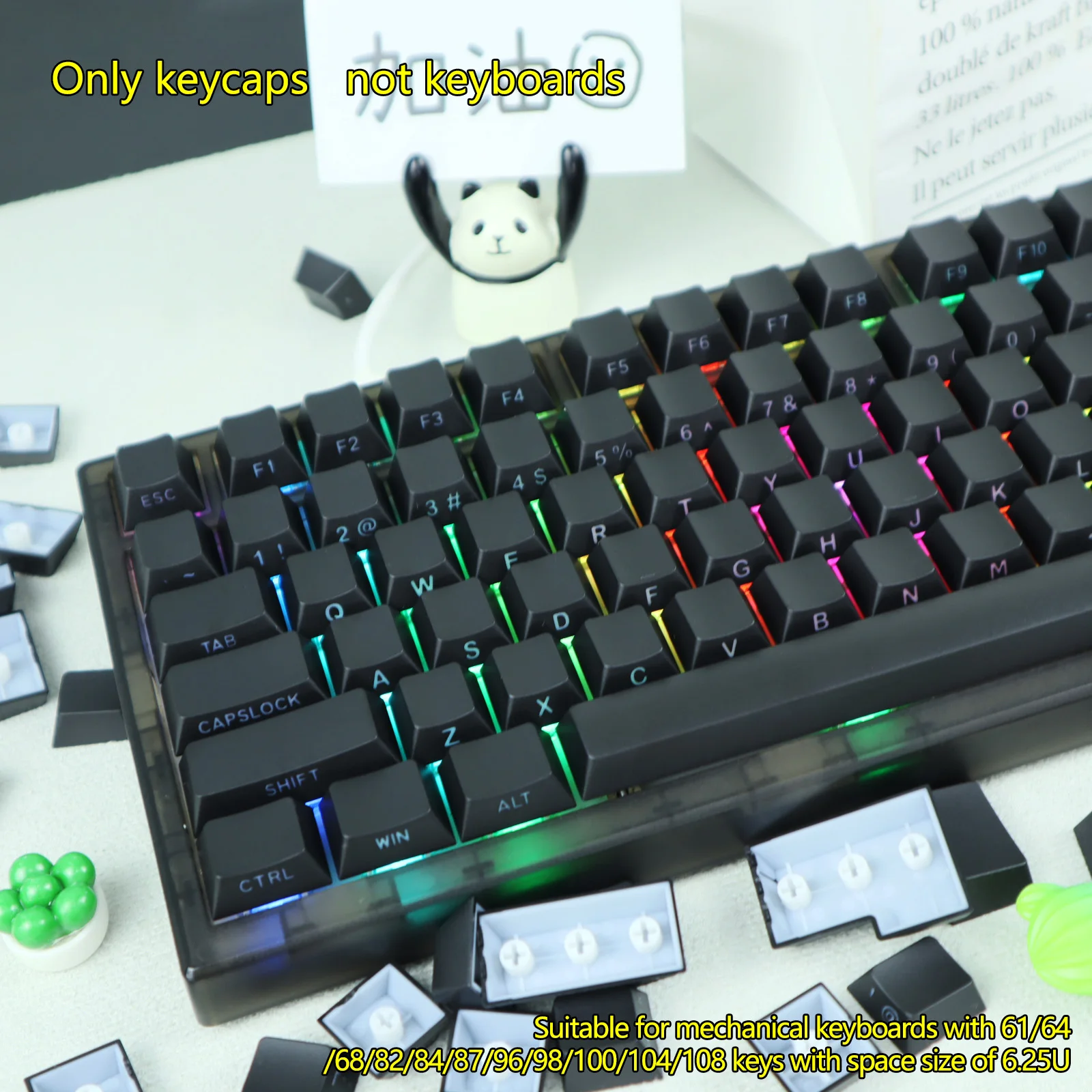 137 Tasten, schwarzer PBT-Seitendruck, Cherry-Profil-Tastenkappen, 6,25U, 2U, englische Tastenkappen, geeignet für mechanische Tastaturen mit MX-Schaltern Image