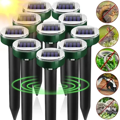 8/1pc Solar Powered Ultrasonic Repellents Mouse Mole Pest Snake Repeller Waterproof Sonic Repellers Spikes for Outdoor Garden