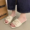 Große Größe 43 Sommer Hausschuhe Frauen flache Luxusmarke Strass Schnalle Design Outdoor Strand Flip Flops Sandalen Marke Rutschen Schuhe