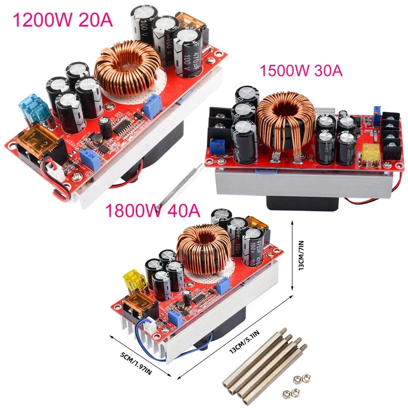 1200/1500/1800 W DC-DC-Aufwärtswandler, Step-Up-Stromversorgungsmodul, 10–60 V auf 12–90 V, einstellbares Spannungs-Ladegerät, 20/30/40 A Image