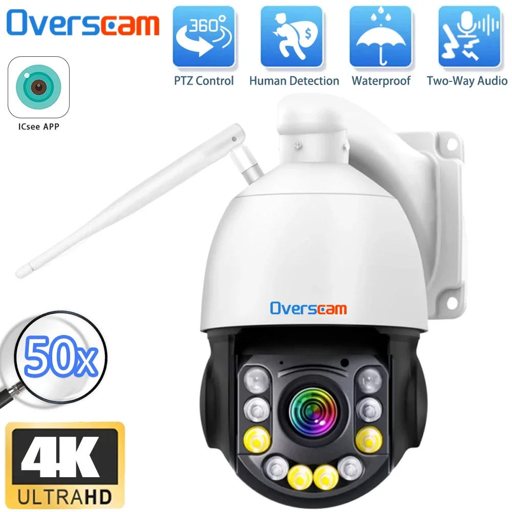 4K-PTZ-Überwachungskamera für den Außenbereich mit 50-fachem optischem Zoom, 1000 Fuß Nachtsicht, 8 MP, 360 ° WiFi Wireless RTSP IP Person Detection Audio Image