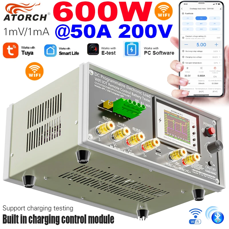 BW-600W-DK WiFi 200V 50A DC Elektronischer Lasttester Hochpräzise Auflösung Batteriekapazitätsmonitor Ladewerkzeuge für Tuya APP Image