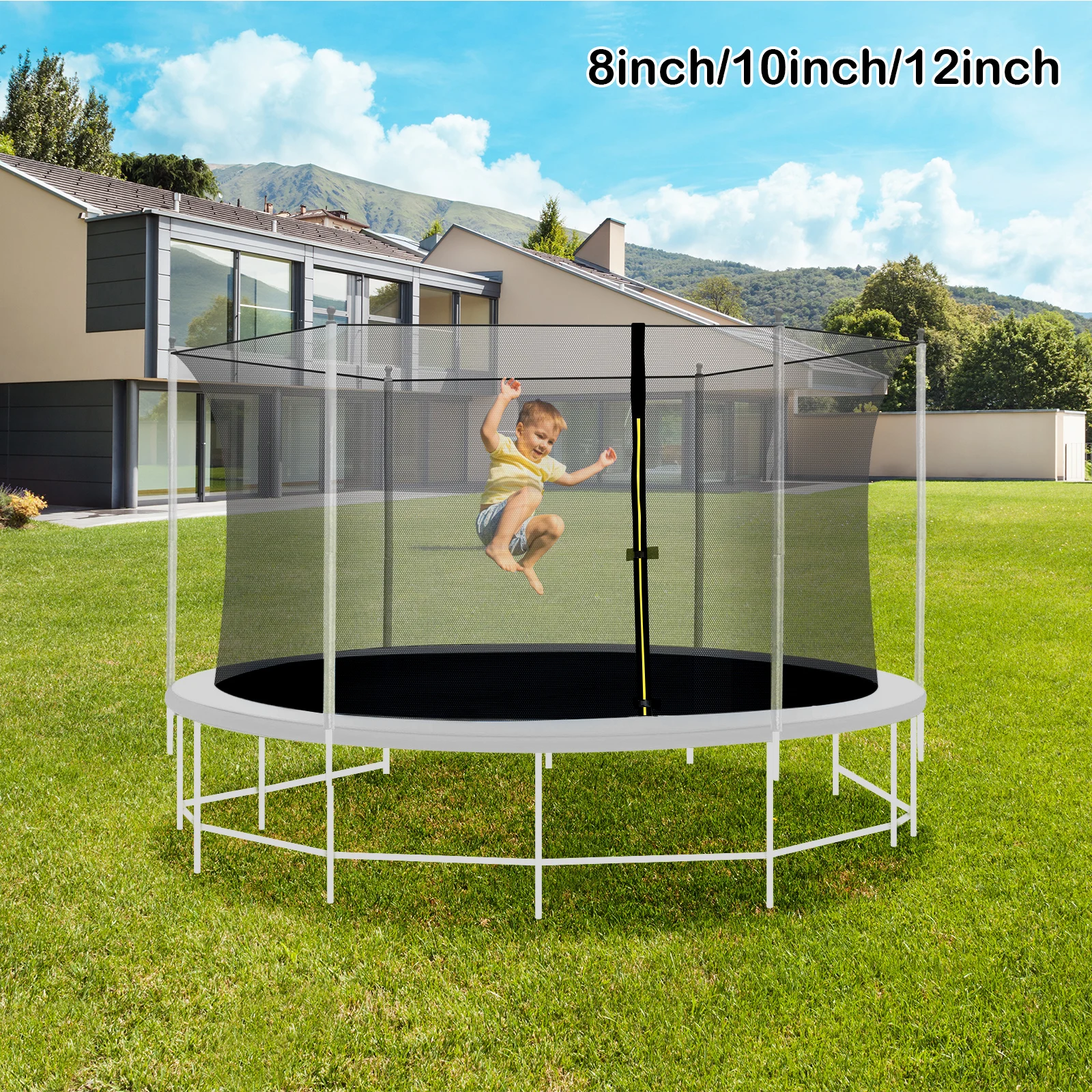 8/10/12 Zoll Trampolin-Sicherheitsnetz, hochdichtes Sicherheitsnetz mit Reißverschluss und Schnalle, Sturzprävention, Trampolin-Ersatznetz Image