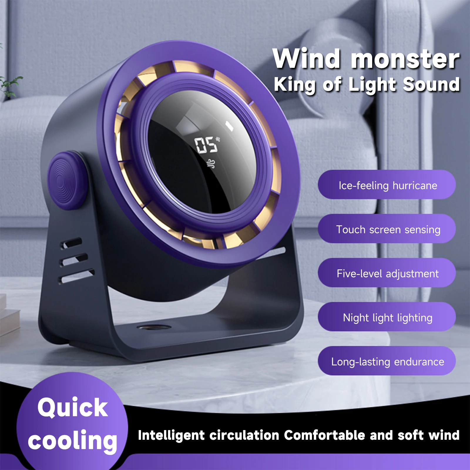 2025 neuer elektrischer Desktop-Umwälzventilator, wandmontierter kleiner 3-Gang-Ventilator für den Heim-Desktop, USB-Aufladung, leiser elektrischer Turbo-Ventilator Image