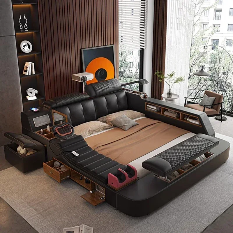 Modernes Doppelbett für Mädchen, Design, intelligentes Schlafzimmer, Queen-Size-Bett, Schönheit, schlafende Prinzessin, Leder, Cama Lounge-Suite-Möbel