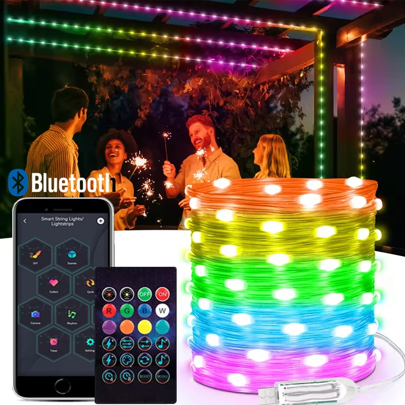 RGBIC Smart Fairy Lights LED Party Weihnachten Lichterkette App Fernbedienung USB Powered Music Sync Hochzeiten Outdoor Home Decor