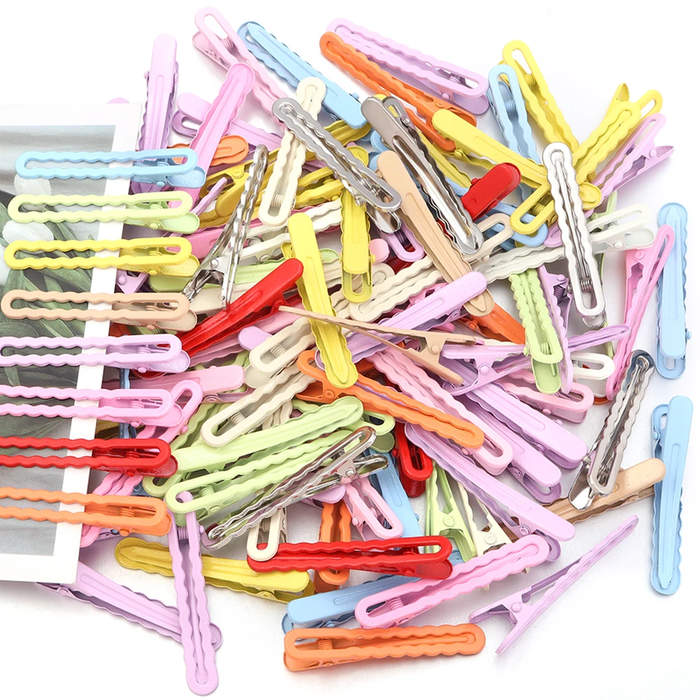 50 stücke 6 cm Candy Farbige Haar Clips Frauen Mädchen Metall Haarnadeln Hohl Pony Seite Clip für Make-Up Haar Styling hairgrip Großhandel Image