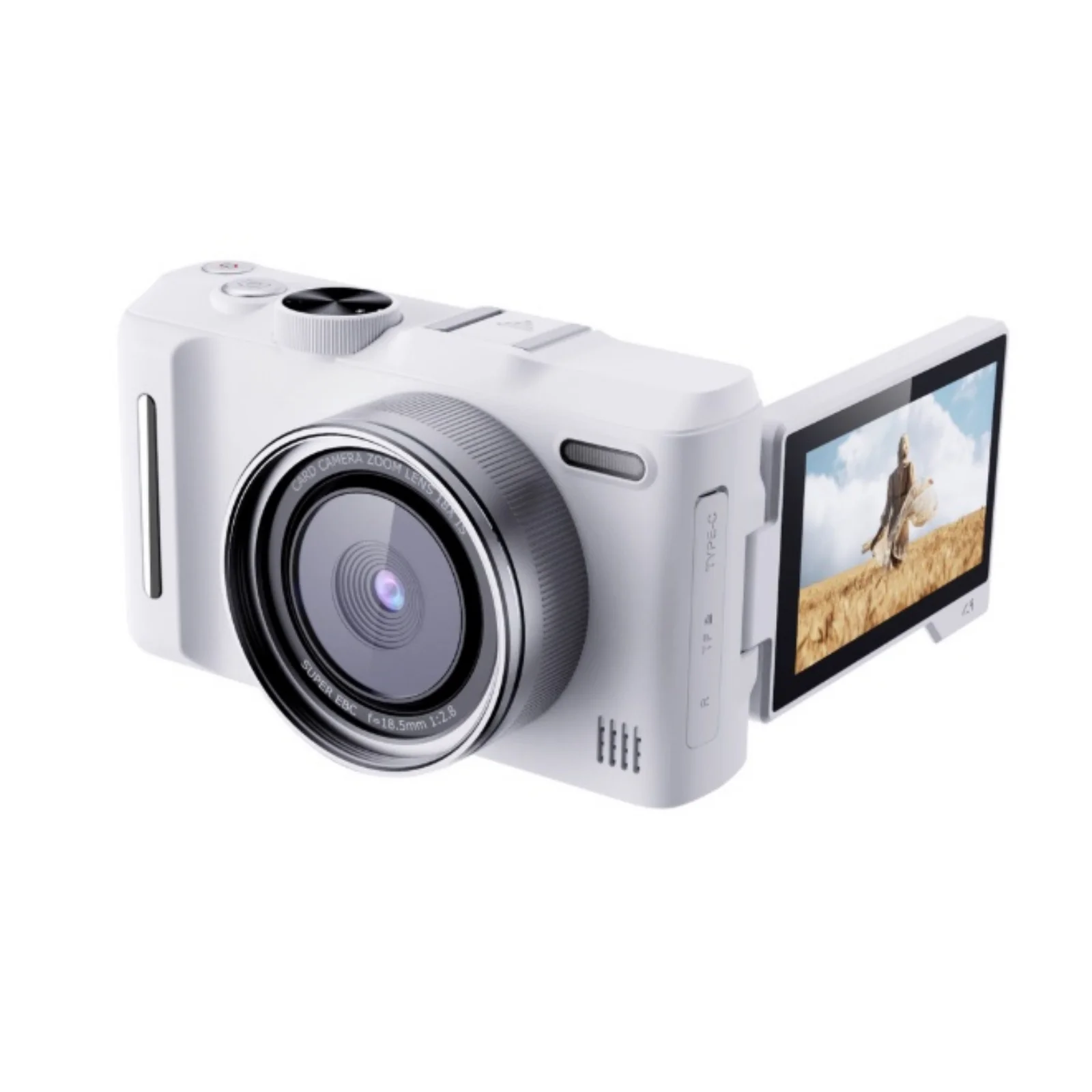 Digitalkamera 4K mit 3-Zoll Flip-Screen, 48MP, 18x Zoom, Autofokus, Beauty-Filter, Gesichtserkennung, 2000mAh Akku, Typ-C, mit 3 Image