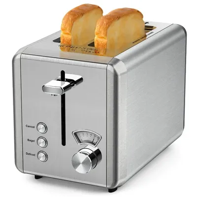 WHALL 2 Slice Toaster - Stainless Steel Toaster with Wide Slot, 6 Shade Settings, Bagel Function, Removable Crumb Tray