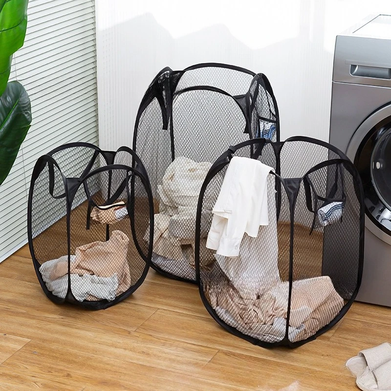 Foldable Mesh Laundry Basket Collapsible Hamper for Dirty Clothes Storage Space Saving Portable Bag Home Bathroom Organizer