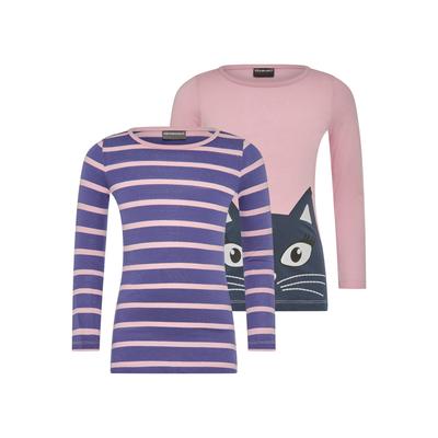 Langarmshirt KIDSWORLD "für kleine Mädchen", Mädchen, Gr. 104/110, rosa, blau, Single Jersey, Obermaterial: 100% Baumwolle, gestreift, bedruckt, modisch, figurumspielend hüftbedeckend, Rundhals, Langarm abgesteppte Kante, Shirts, Langarm, lässige... Image