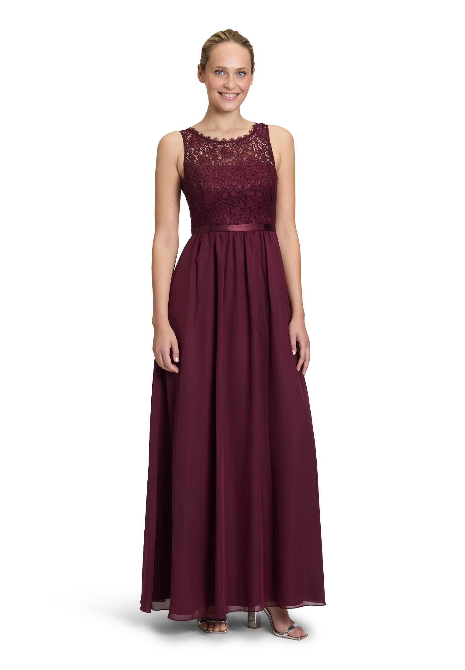 Cocktailkleid VERA MONT "Damen Abendkleid mit Spitze", Damen, Gr. 34, Normalgrößen, deep dahlia, Obermaterial: 100% Polyester. Besatz: 100% Polyester. Futter: 100% Polyester., festlich, ausgestellt lang, Rundhals, Kleider, Bogenkante Image