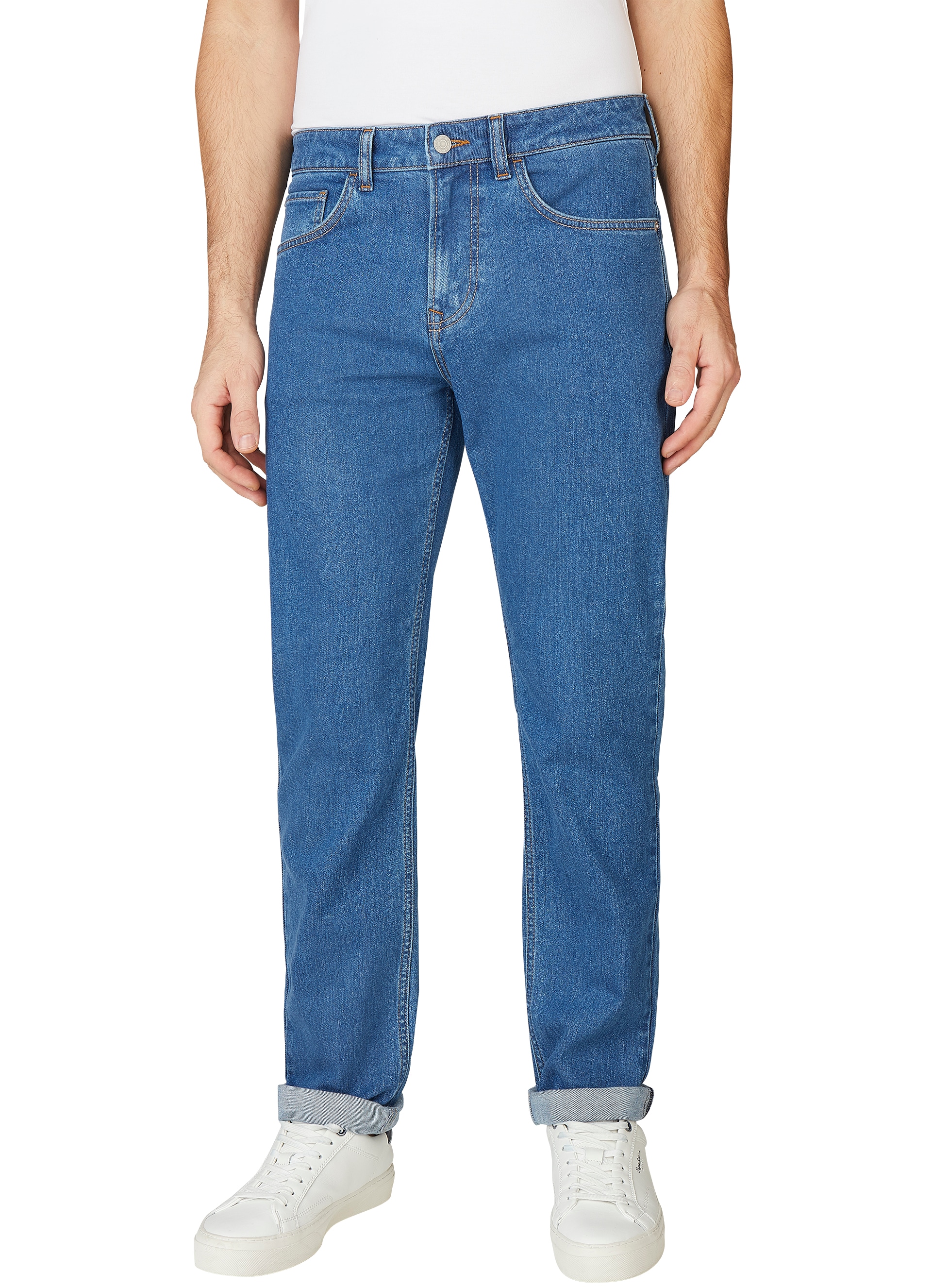 Straight-Jeans PEPE JEANS "CASH", Herren, Gr. 33, Länge 34, medium enzyme, Denim/Jeans, Obermaterial: 99% Baumwolle, 1% Elasthan, straight fit, Jeans Straight-Jeans, im 5-Pocket-Stil